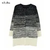 Modern Computer Knitted Long Sleeve Loose Striped Button Women Winter Knit Cardigan
