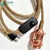 jute hemp rope textile cable switch plug in pendant lamp cord set metal bulb holder with wire