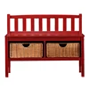 modern red home wicker bench and wooden storage bench