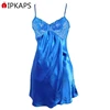 Wholesale V-Neck Spaghetti Strap Mini Silky Dress Lingerie Sexy Blue Satin Silk Sleepwear for Women