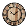 16 inch 40cm RAINHOU Amazon hot sell round antique metal wood art home decorative quartz wall mounted clock