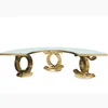 A8086 Yellow gold half moon white glass wedding table for event wedding
