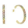 gold plated colorful cz rainbow miami cuban link chain hoop earring for women