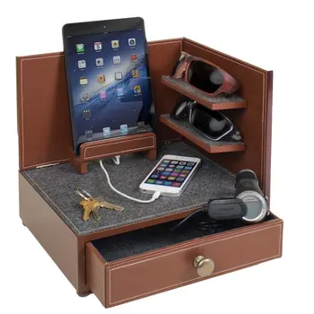 Charging Valet Office Desk Organizer Electronics Caddy Faux