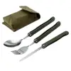 3 Pieces Camping Utensil Portable Stainless Steel folding Spoon Fork Knife Tableware Cutlery Set for Traveling Outdoor