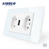 Livolo C9-C2UBR1-11 Brazilian Standard White Glass Panel 3Pins 10A USB Electric Wall Socket