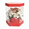 Wholesale hexagon PVC plastic packaging fresh flower box foldable cardboard paper bouquet decorative gift box for mother's day