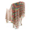 Blanket with pompom fringe super soft yarn home decor multi colors luxury throw blanket