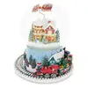 Santa Flying over Winter Village & Rotating Train Musical Snow Globe