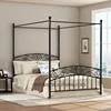 metal Bedroom Furniture Black Ash King Queen Size Canopy 4 Poster Bed