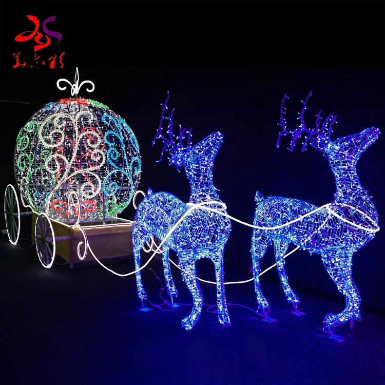 China Factory Outdoor 3D LED Motif Light Giant China Blue Animals Christmas  Sleigh  Decoration Reindeer