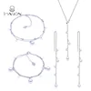 Long Chain Drop With CZ Sterling Silver Freshwater Pearl Bridal Jewelry Set For Wedding Gift