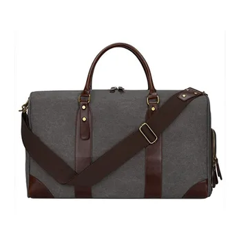 Canvas Leather Trim Travel Tote Duffel Shoulder Handbag Weekender Bag With Shoe Compartment Canvas Leather Trim Travel Tote Duffel Shoulder Handbag Weekender Bag With Shoe Compartment