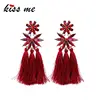 ed01516c Ins Hot Jewelry, Claret Tassel Silk Thread Earring, Ruby Crystal Earrings