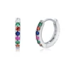 925 Sterling Silver Color Crystal Tiny Hoop Rainbow Earrings