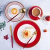 Light luxury wood red tableware model set table dish napkin placemat American Western dish set steak tableware