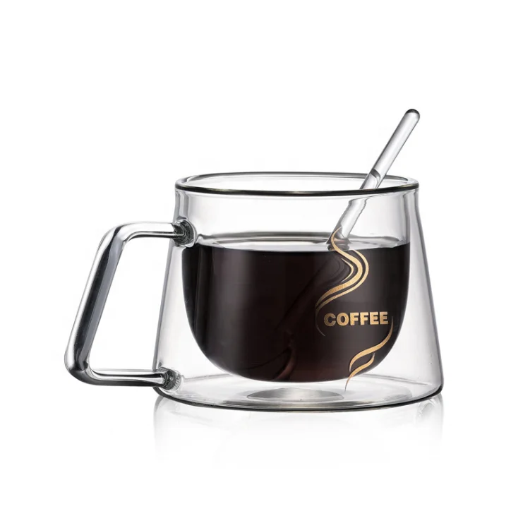 
Double-Wall Insulated Glass Cup Coffee Mugs with Unique with Handle Perfect for Latte/ Americano/ Cappuccinos/ Tea Bag/ Beverage 