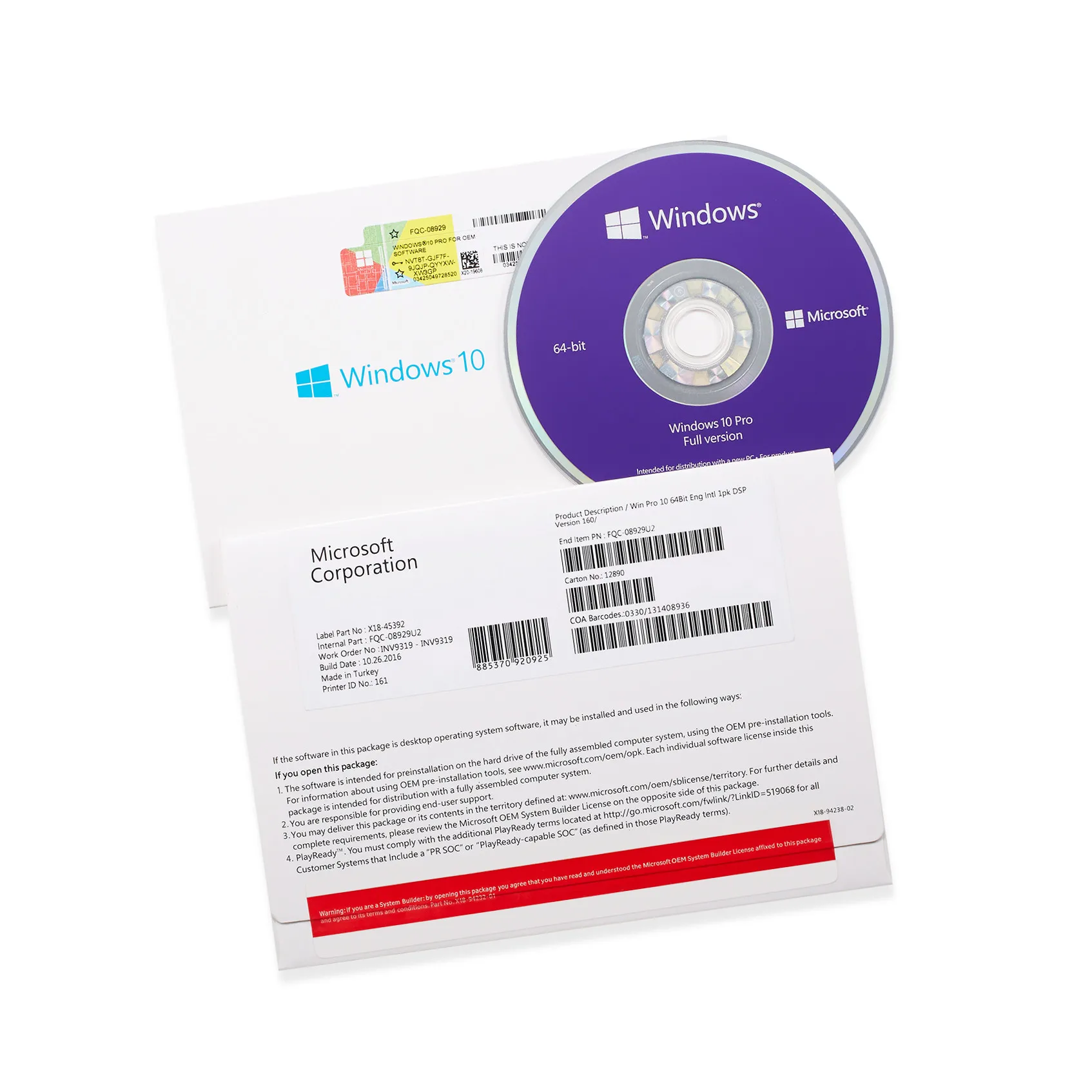 100 Online Activation Microsoft Windows 10 Pro Dvd Package With