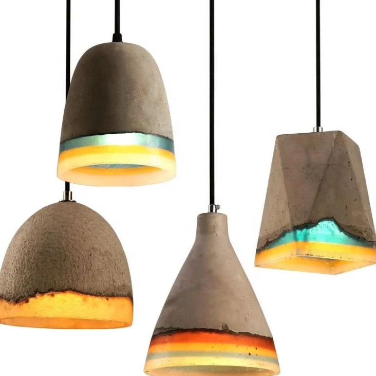 2019 new decoration led kitchen cement hanging down light restaurant concrete resin pendant lamp fixture