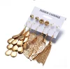 Newest European and American jewelry 6 pieces sets pearl alloy tassel earrings set hollow leaf wave earrings stud