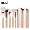 BEILI Brand Rose gold Soft Natural Hair Pink Wood Foundation Eyebrow Eyeliner 15 pc rose gold Makeup brush set amazon hot sale