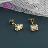 Customized Emerald Cut Moissanite Diamond Earrings Jewelry Yellow Gold Color Earrings Studs