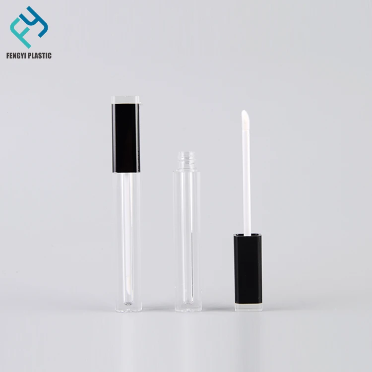 Gold Black Square Lip Gloss Container,7ml Transparent Empty Lip Gloss Container Tube,Custom Lip