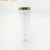 5.5oz Plastic Gold Rimmed Champagne Flutes Clear Hard Disposable Party & Wedding Glass Premium Heavy Duty Fancy Cup