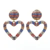 Women Accessories Geometric Heart Shape Rainbow Color Full Crystal Pave Heart Earrings