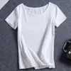 Summer Wear New Female Simple Pure Color Basic Style Found Collar Short Sleeve T Shirt Female