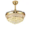 Gold high quality crystal invisible blade ceiling fan light remote control for home fan light