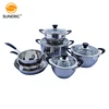 Food grade 12pcs steel non-stick cookware pots with lid cookware set