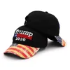 Free shipping 100 % cotton black 3D embroidery Trump 2020 dad hats with American flag bill