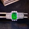 Good design 18k gold prong setting natural emerald plus South Africa real diamond charm ring