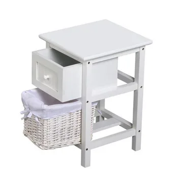 White Wooden Bedside Cabinets Tables With Wicker Basket Product On White Wooden Bedside Cabinets Tables With Wicker Basket Product On