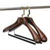 Luxury Antique Special Design Wide Shoulder Wooden Coat Hanger with Square Flat Gold Hook