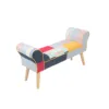 Modern Patchwork Fabric Ottoman, Lengthen Upholstered Stool with Rubber Wooden Legs Chair, Nostalgic Style Loveseat Bench