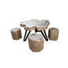 American parquet top reclaimed elm solid fiberglass chinese style round dining table set and chairs
