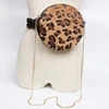 Stylish Women PU Leather Plush Leopard Print Round Shaped Fanny Pack Waist Belt Bag with Chain