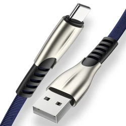 Wholesale Heavy Duty Zinc Alloy Flat Noodle Denim Sync Data Cable Charging Type C Micro USB Charger Cable For Galaxy S Android