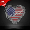 4th of july American style heart shape rhinestone custom heat transfers for t-shirts