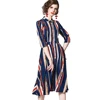 Wholesale Ready to Ship S to XXXL Women O Neck Three Quarter Sleeve Designer Stripes Print Button Dress