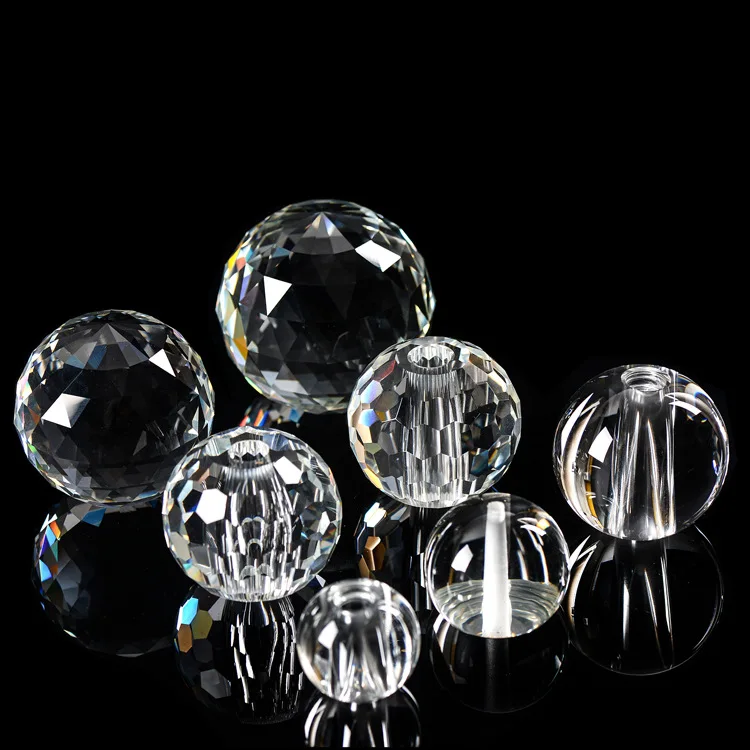 Wholesale Diamond Cut Clear Crystal Ball 20mm 40mm 60mm 80mm 100mm K9 Glass Balls With Hole Dilu 6280