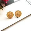Fashionable Round Beauty Staple Earrings New Fashionable Gold Embossed Earrings Face Earrings