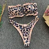 Just Arrivals STOCK Ruffle Trim Ties Back High Rise Bottom Double Lined Fabric Cheetah Bikini