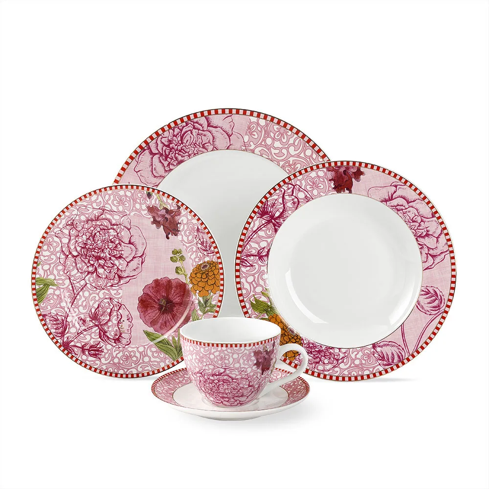 Ceramic Pink Dinnerware Set Crokery Home Dinner Set With Plate And Mug