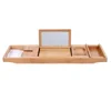 Premium Bamboo Bath Tray with Extending Sides, Reading Rack, Wine Glass, Book and Mirror
