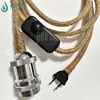 metal bulb holder jute hemp rope electric wire cable plug in switch pendant lamp cord set