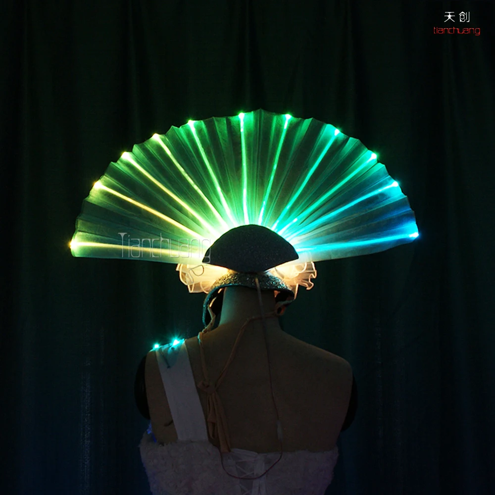 Remote control Full Color LED Light Up Headwear for dancing,fiber optic fan for belly dance