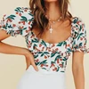 Summer new cotton and linen cherry pattern short-sleeved ruffled short top